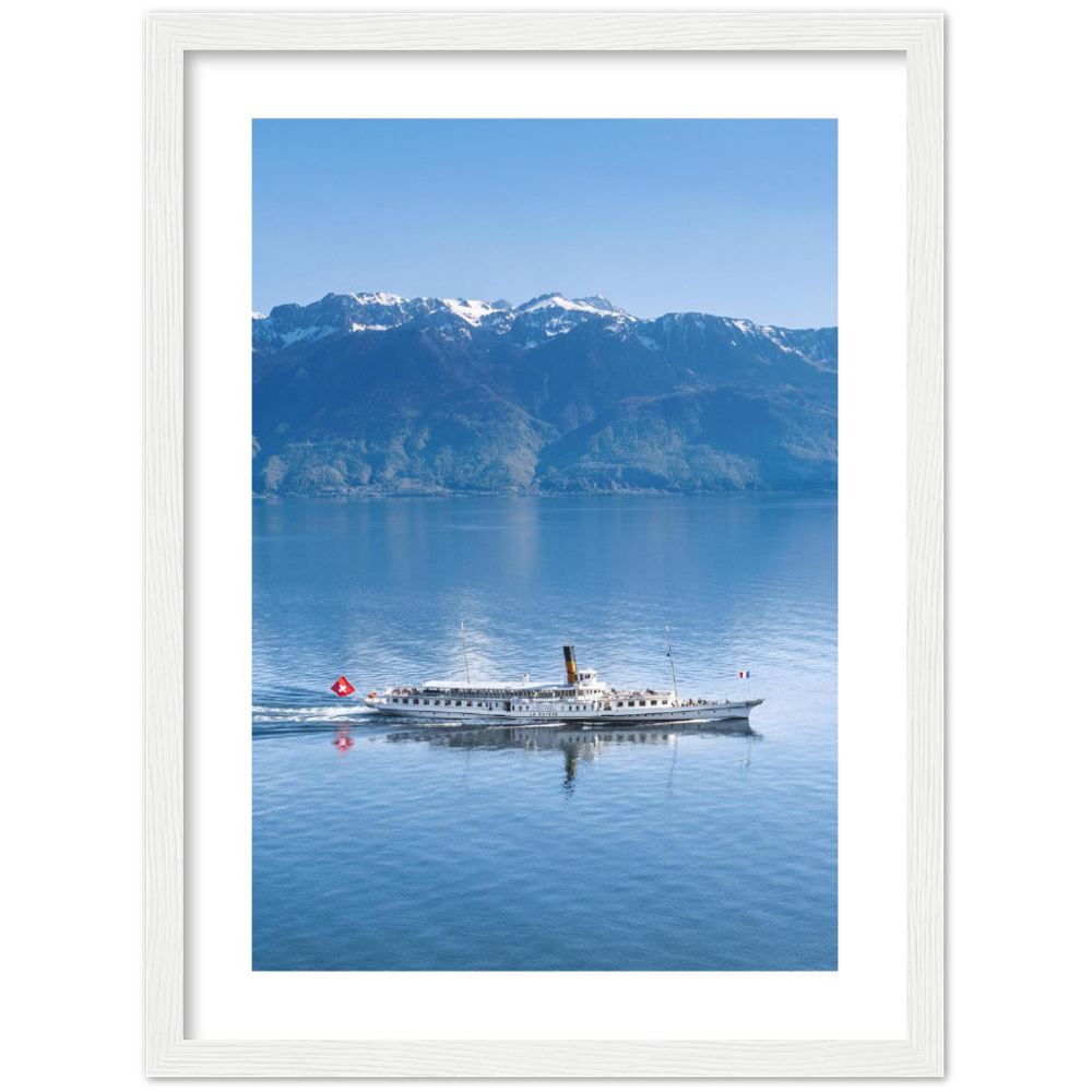 'Steamboat passing Lavaux on Lac Léman' - Framed