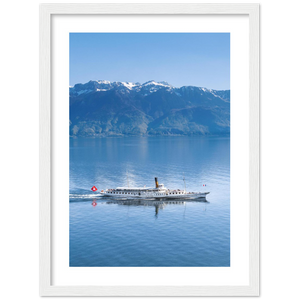 'Steamboat passing Lavaux on Lac Léman' - Framed