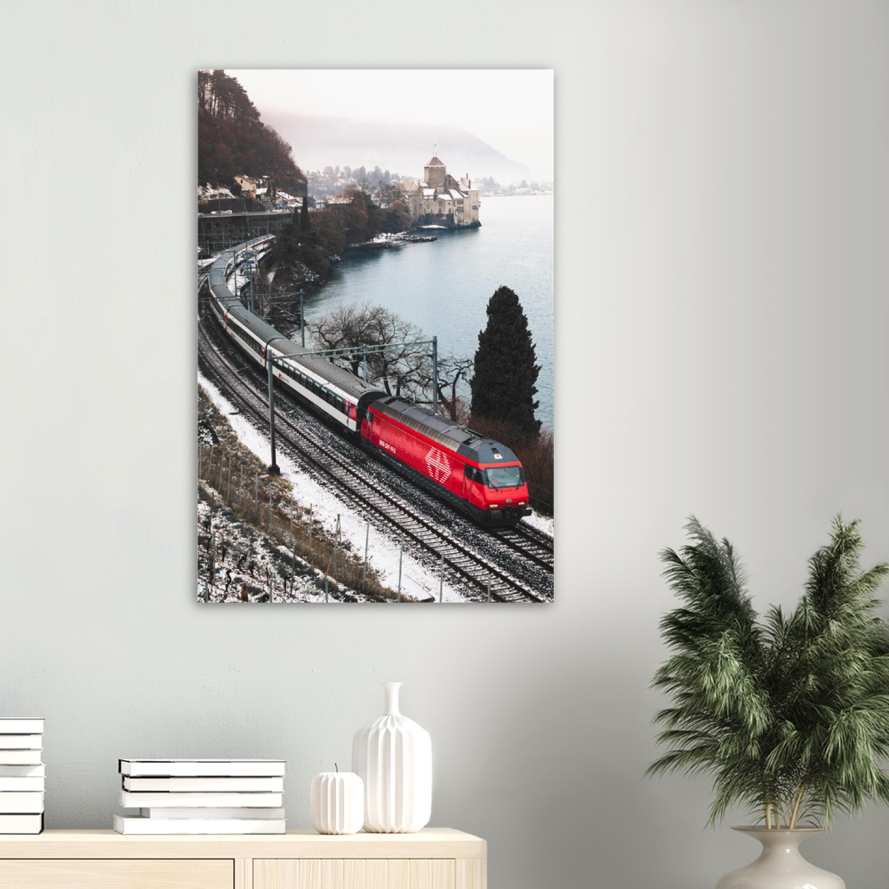 'Train Passing Chillon Castle' – Print