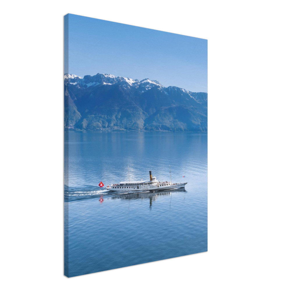 'Steamboat passing Lavaux on Lac Léman' - Canvas
