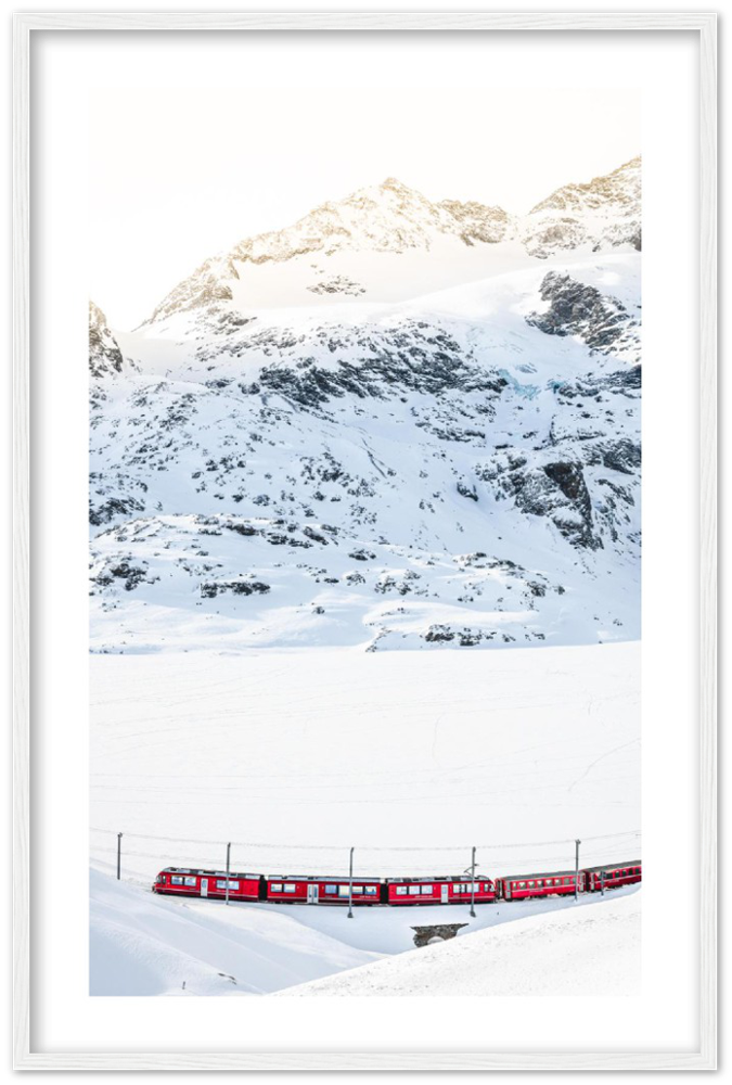 'Winter train over Lago Bianco' - Framed