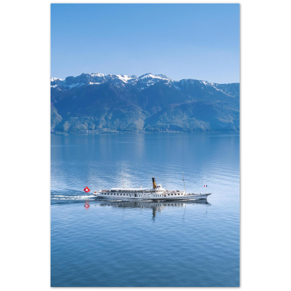 'Steamboat passing Lavaux on Lac Léman' - Print
