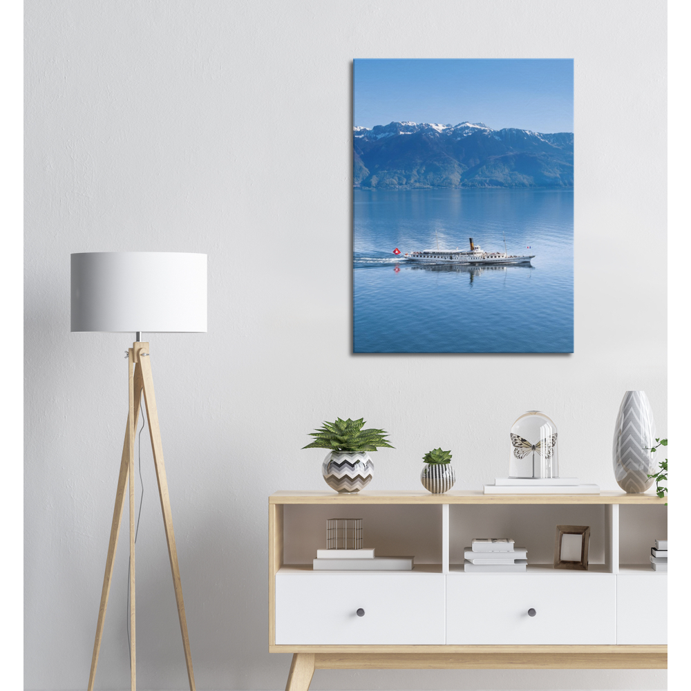 'Steamboat passing Lavaux on Lac Léman' - Canvas